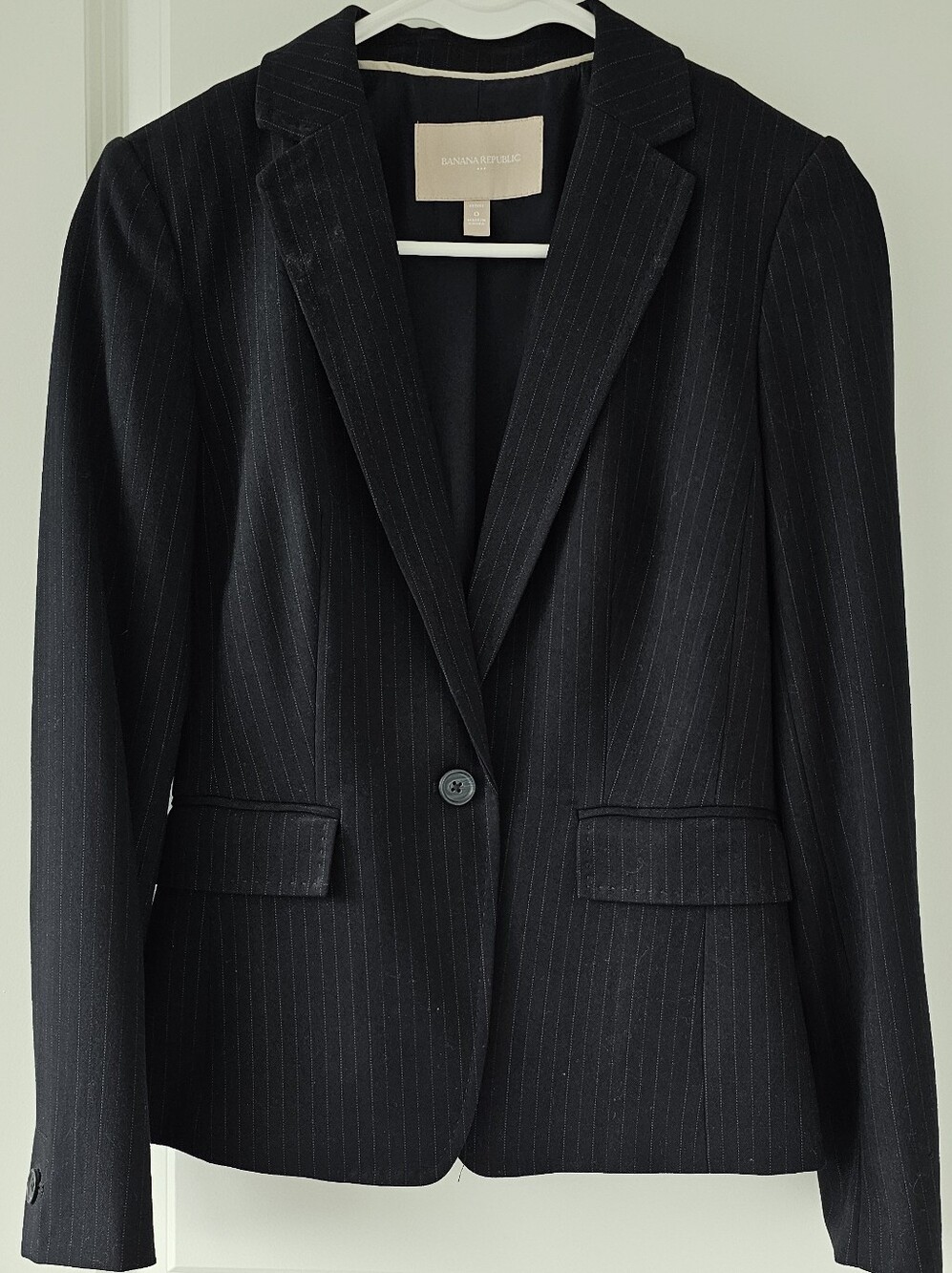 Banana Republic Navy Pinstripe Single-Button Blazer